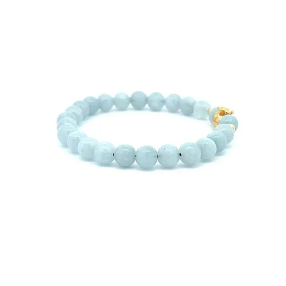 18K Gold Money Bag Lucky Charm Beads Bracelet Gemstones Aquamarine 6mm